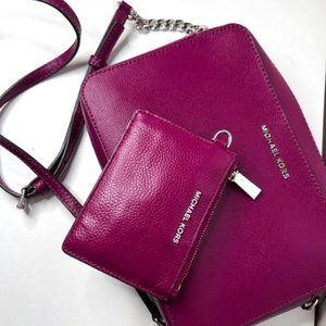 Michael Kors Burgandy Crossbody Mini Wallet Set.